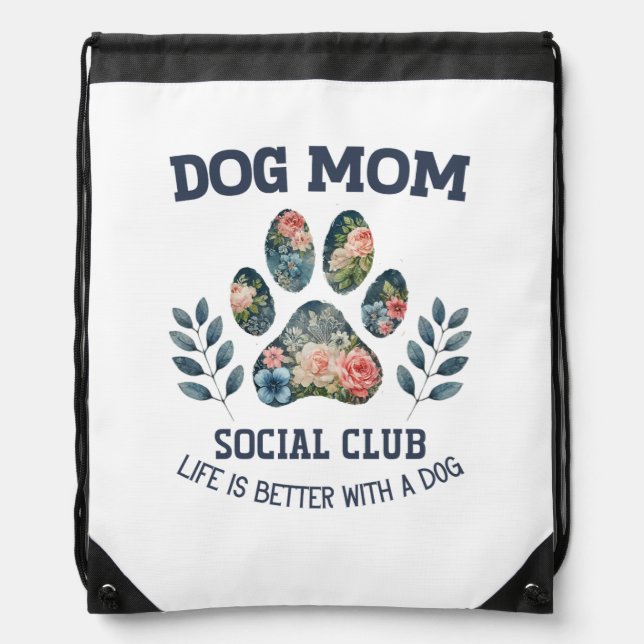 Dog Mom  Paw Floral  Drawstring Bag (Front)