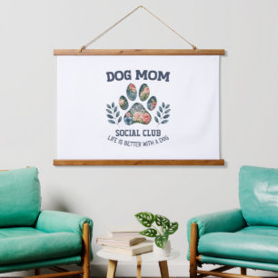 Dog Mom Paw Floral Hanging Tapestry