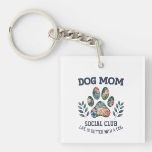 Dog Mom Paw Floral Keychain