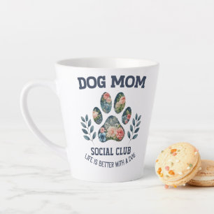 Dog Mom  Paw Floral  Latte Mug