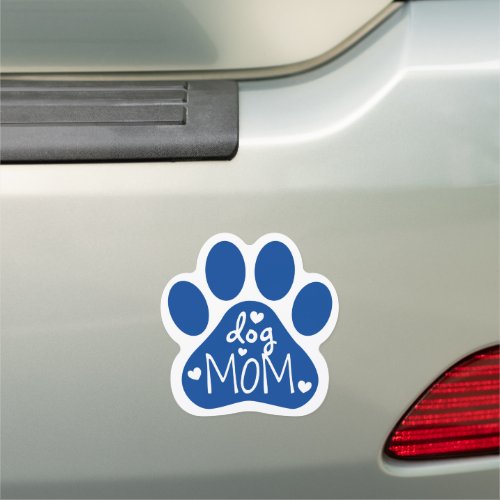 Dog Mom Paw Print Cute Blue And White Car Magnet