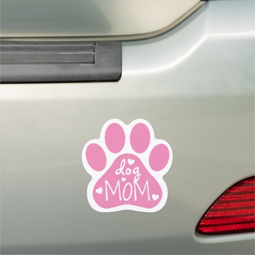 Dog Mom Paw Print Cute Pink And White Car Magnet