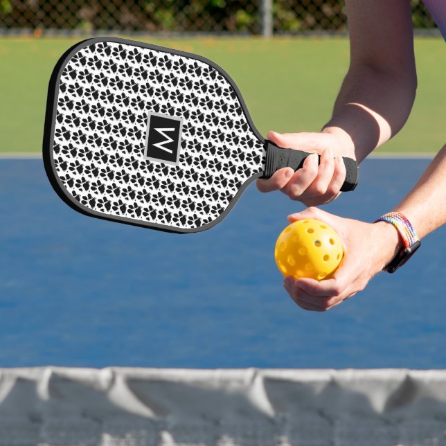 Dog Mom Paw Print Monogram Pickleball Paddle (Insitu)