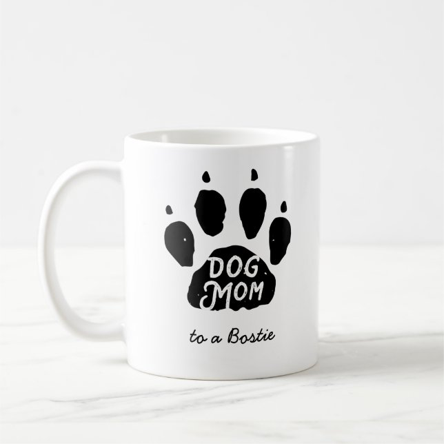 Dog Mom Paw Print Personalized Name and Breed Coffee Mug (Left)