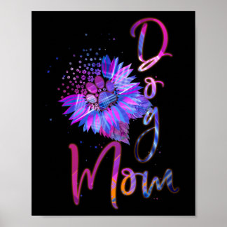 Dog Mom Paw Prints Sunflower Tie Dye Neon Color