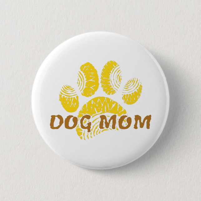 Dog Mom Paw Sunflower Drawing Button (Front)