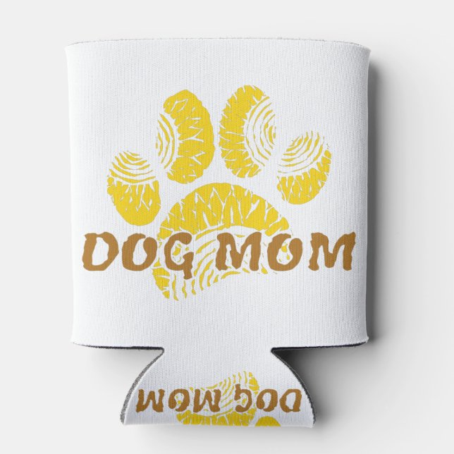 Dog Mom Paw Sunflower Drawing Can Cooler (Back)