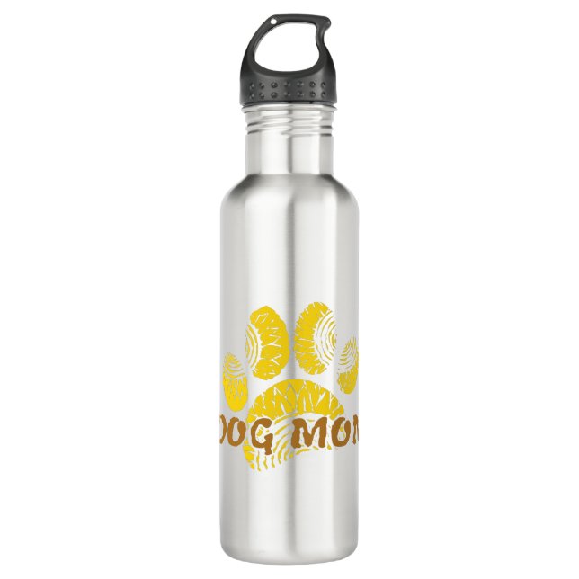 Dog Mom Paw Sunflower Drawing Stainless Steel Water Bottle (Front)