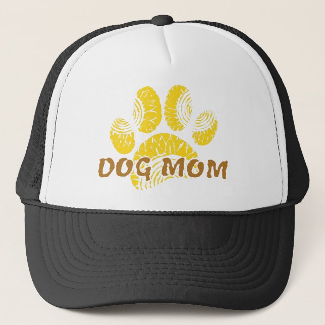 Dog Mom Paw Sunflower Drawing Trucker Hat (Front)