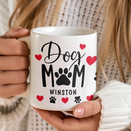 Dog Mom Pawprint Heart Personalized Name Photo Coffee Mug