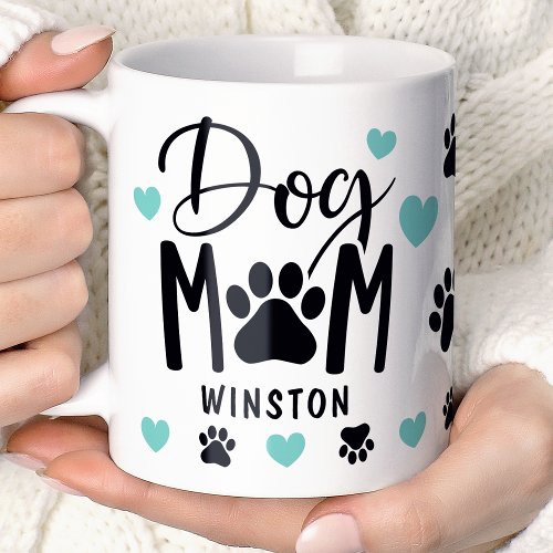 Dog Mom Pawprint Heart Personalized Name Photo Coffee Mug