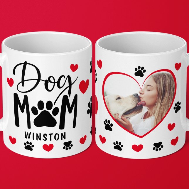 Dog Mom Paws Red Heart Personalized Photo Coffee Mug (Creator Uploaded)