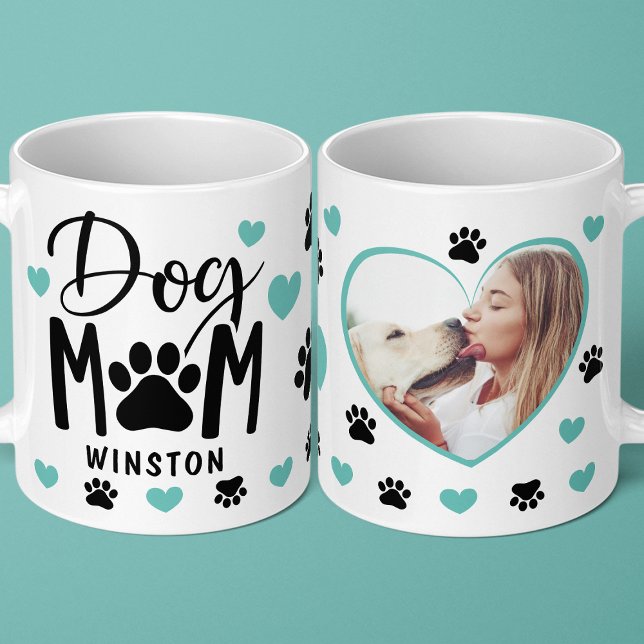 Dog Mom Paws Teal Heart Personalized Photo Coffee Mug (Creator Uploaded)