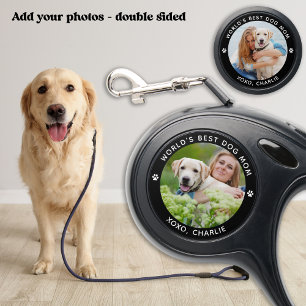 Dog Mom Personalized 2 Photo Paw Prints Custom Retractable Pet Leash