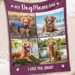 DOG MOM Personalized 4 Photo Collage Cute Pictures Fleece Blanket