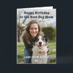 Dog Mom Personalized Pet Photo Happy Birthday Card<br><div class="desc">Celebrate the Best Dog Mom with this fun, customizable birthday card. Simply click 'Personalize' and upload your photo to the template, along with a short message 'from' the dog, signed with your pet's name. At the top is the heartfelt greeting 'Happy Birthday to the Best Dog Mom in elegant dark...</div>