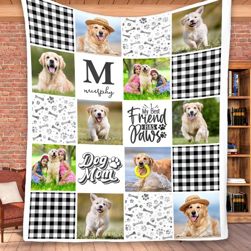 DOG MOM Personalized Photo Collage Unique Quilt  Fleece Blanket