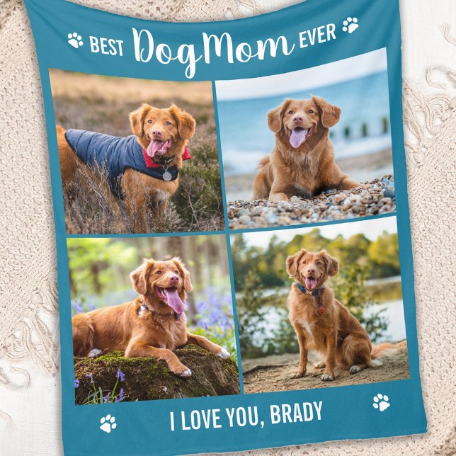 DOG MOM Personalized Pictures Collage Simple Photo Fleece Blanket (Creator Uploaded)