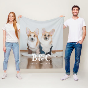 Dog Mom Pet Monogram Name Fleece Photo Blanket