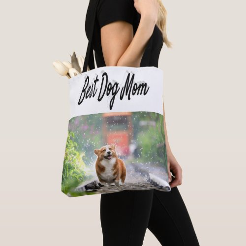 Dog Mom Photo Black  text Mothers Day Tote Bag