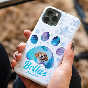 Dog Mom Photo Custom Blue Glitter Stars iPhone 11 Pro Case