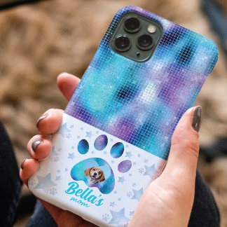 Dog Mom Photo Custom Blue Glitter Stars iPhone 11 Pro Case