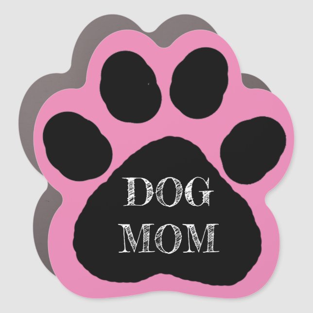 Dog Mom Pink Paw Print Car Magnet (Front)