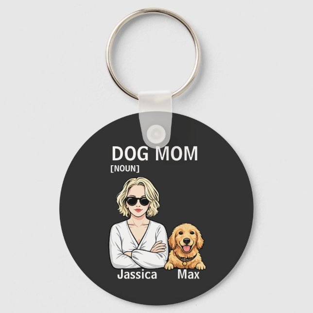 Dog Mom Portrait With Golden Retriever Art Keychain (Front)