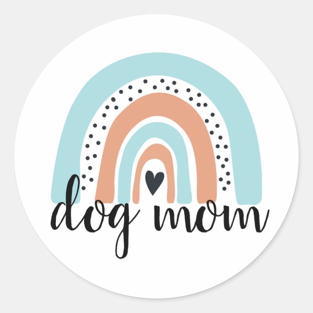 Dog Mom Rainbow Blue Peach Classic Round Sticker (Front)