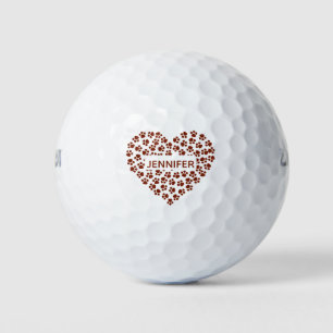 Dog Mom Red Heart Paws Custom Name  Golf Balls