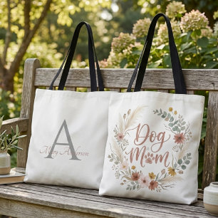 Dog Mom Rescue Advocate Boho Floral Wreath Tote Bag