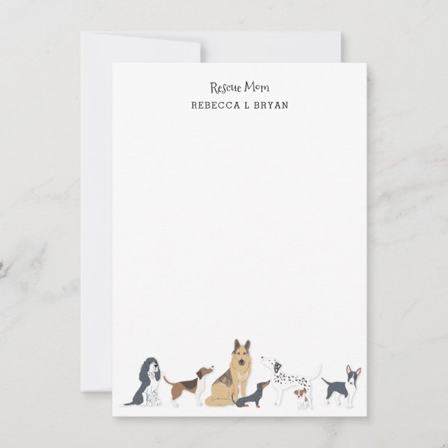 Dog Mom Rescue Mom Dad Dog Breeds Stationery Note Card (Front)