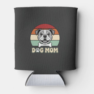 Dog Mom Retro Bulldog Vector Can Cooler