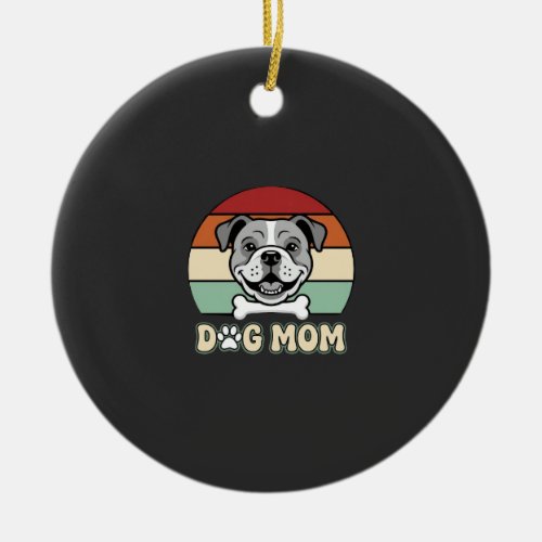 Dog Mom Retro Bulldog Vector Ceramic Ornament