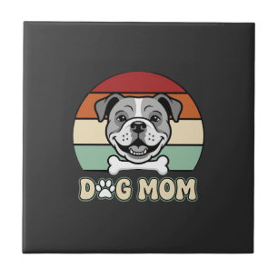 Dog Mom Retro Bulldog Vector Ceramic Tile