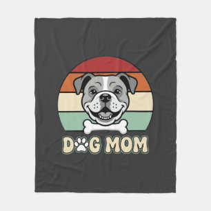 Dog Mom Retro Bulldog Vector Fleece Blanket