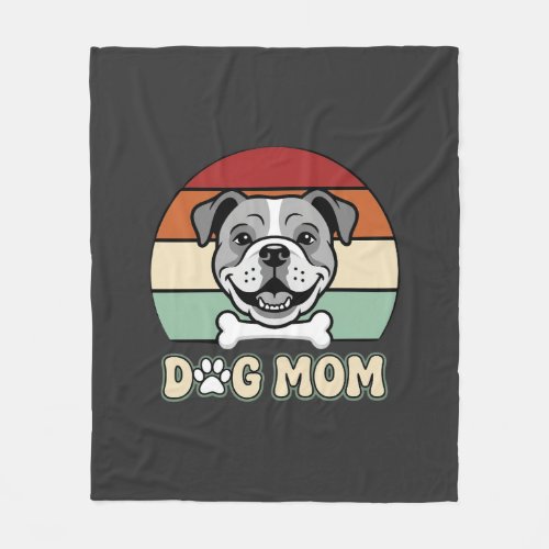 Dog Mom Retro Bulldog Vector Fleece Blanket