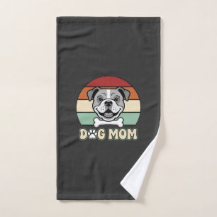Dog Mom Retro Bulldog Vector Hand Towel