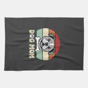 Dog Mom Retro Bulldog Vector Kitchen Towel