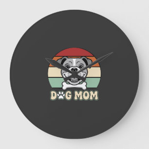 Dog Mom Retro Bulldog Vector Large Clock