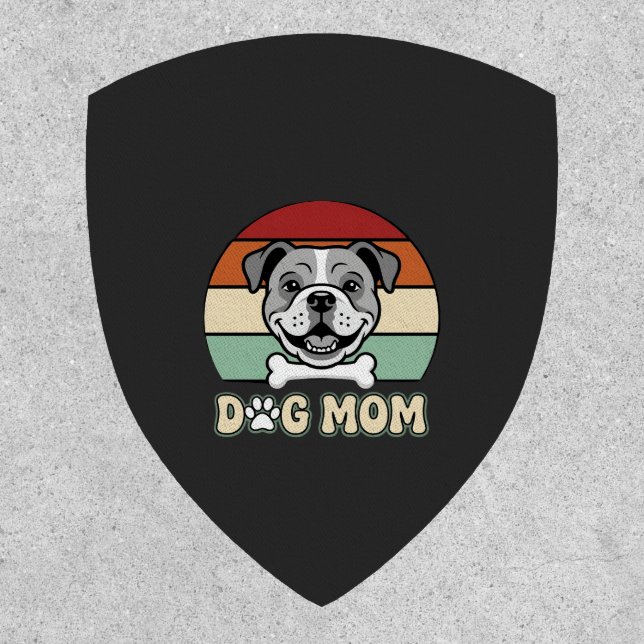 Dog Mom Retro Bulldog Vector Patch (Front)