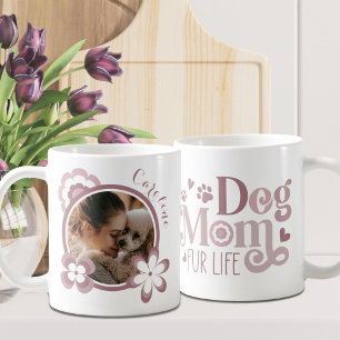 Dog Mom Retro Flowers Blush Pink Custom Photo  Coffee Mug