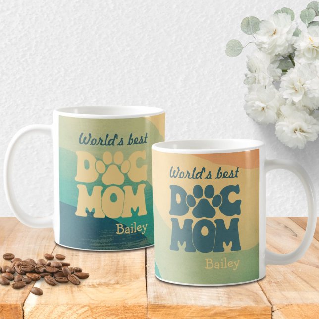 Dog Mom Retro Groovy Personalized  Coffee Mug (Creator Uploaded)