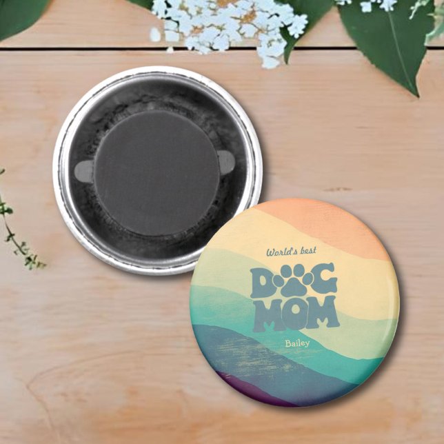 Dog Mom Retro Groovy Personalized Magnet (Creator Uploaded)