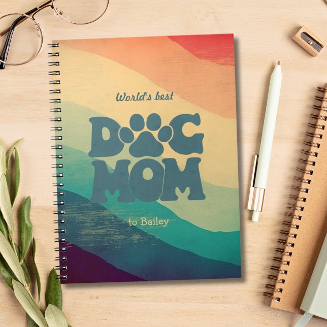 Dog Mom Retro Groovy Personalized Notebook (Creator Uploaded)