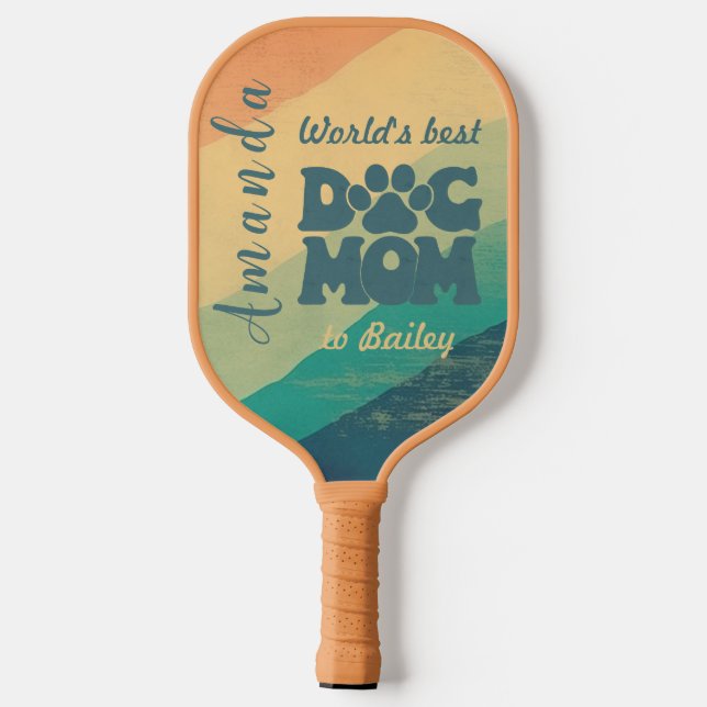 Dog Mom Retro Groovy Personalized  Pickleball Paddle (Back)