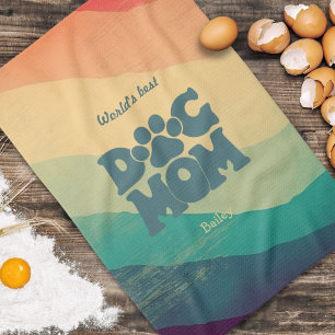 Dog Mom Retro Groovy Rainbow Personalized Kitchen Towel
