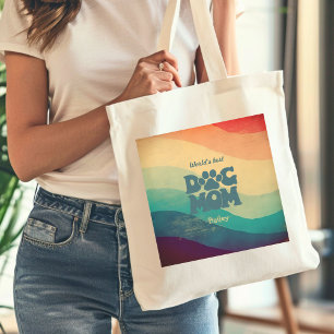 Dog Mom Retro Groovy Rainbow Tote Bag