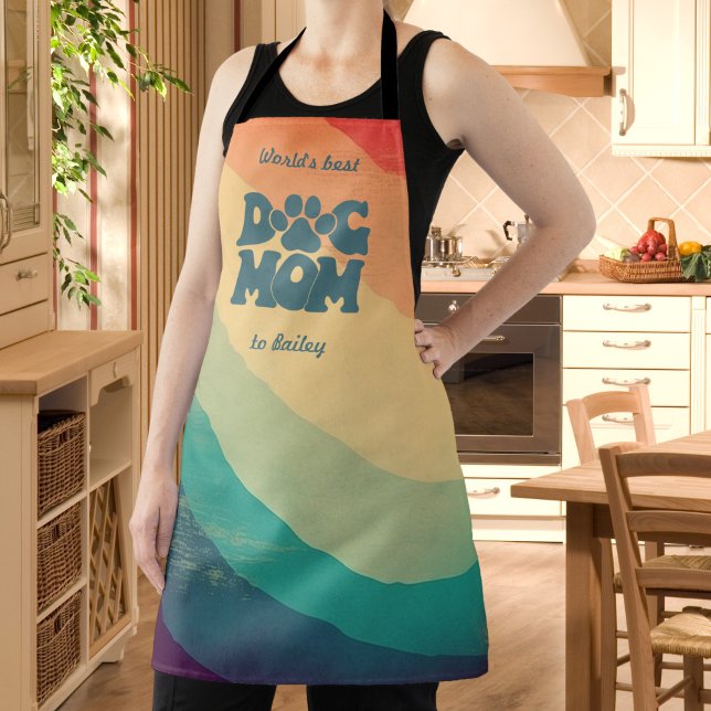 Dog Mom Retro Rainbow Personalized Apron (Creator Uploaded)