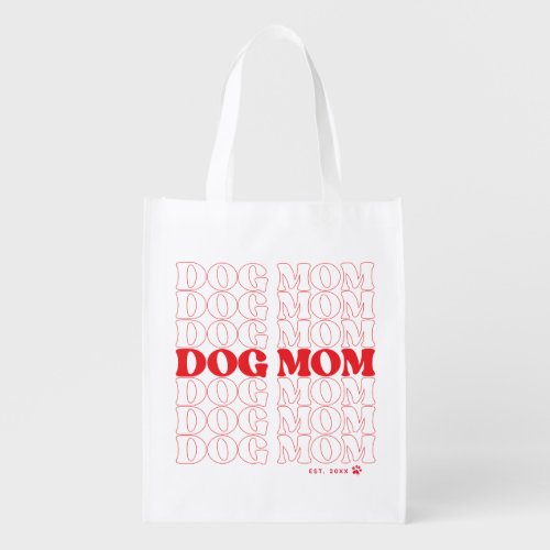 Dog Mom Retro Typography Custom Text Grocery Bag